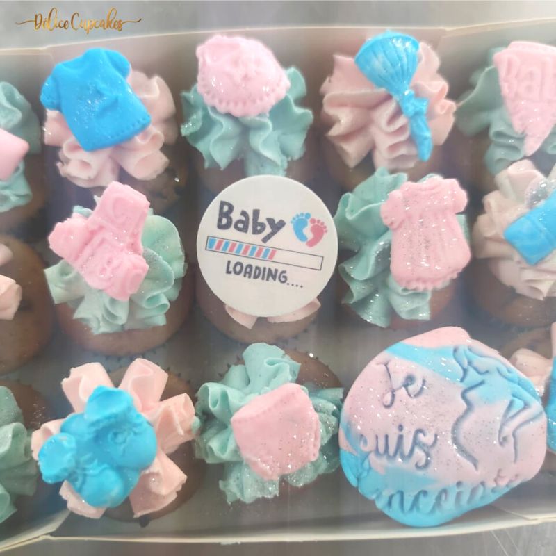 Cadeau naissance fille duo bodies cupcakes fuchsia - Babys Cakes e-Boutique