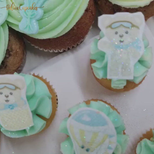 Cadeau baby shower mixte duo bodies cupcakes vert - Babys Cakes e-Boutique